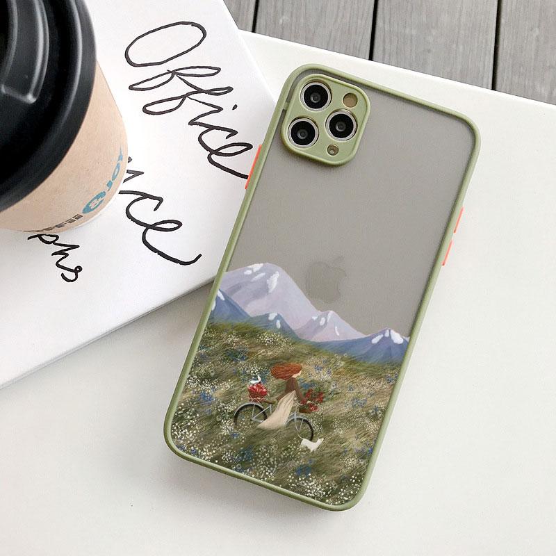 Scenery Girl Cute Illustration Phone Case For iPhone 16 15 13 12 11 Pro Max Mini SE2 7 8 14 Plus XS X XR Shockproof Back Cover