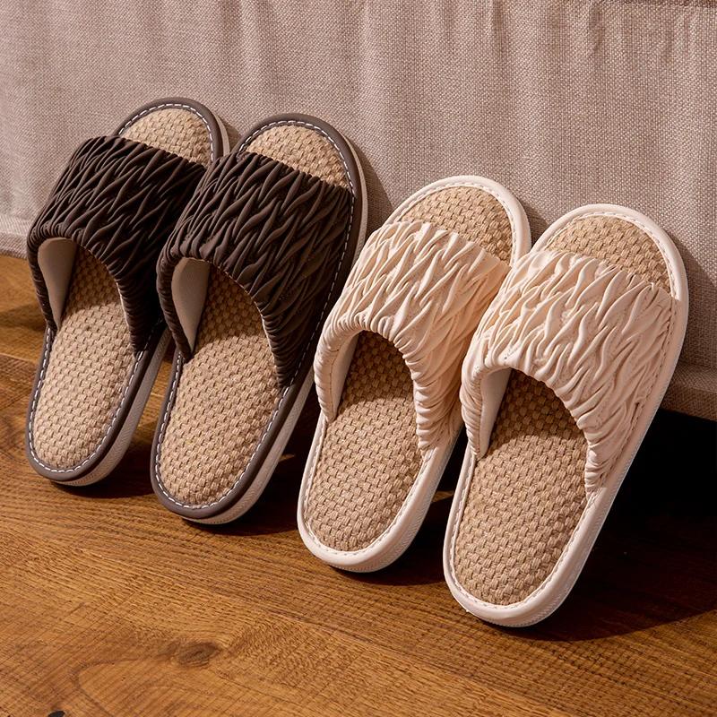 Fashion Linen Platform Slippers Women Home Soft Designer Shoes Ladies Flats New Fashion House Elegant Casual Footwear Indoor Breathable