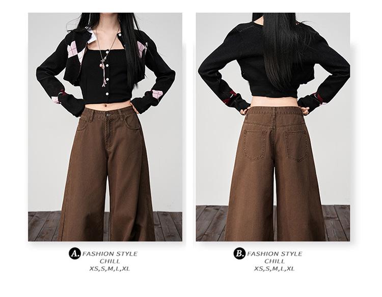 Melard Brown Wide-Leg Jeans: Women's 2026 Spring Loose Drape Casual Pants