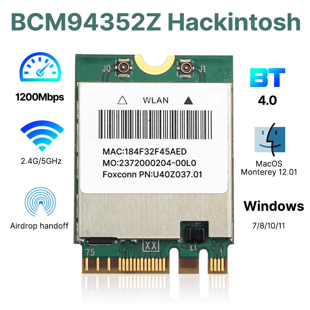 PC BCM94352z WiFi Bluetooth Card - Dual Band NGFF Wireless Network Adapter, for macOS/PC Compatibility