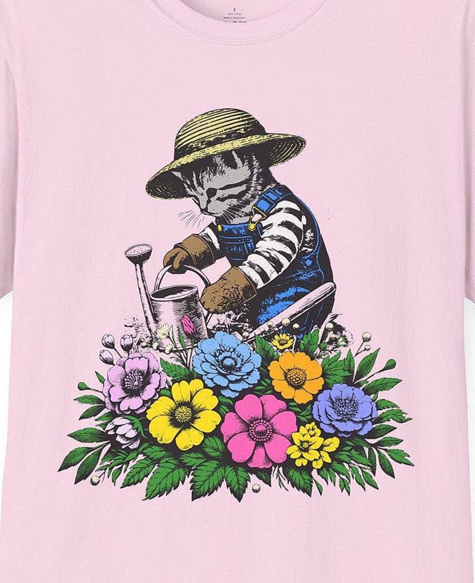 Gardening Kitten T-Shirt: Floral Cat and Garden Lover Gift S