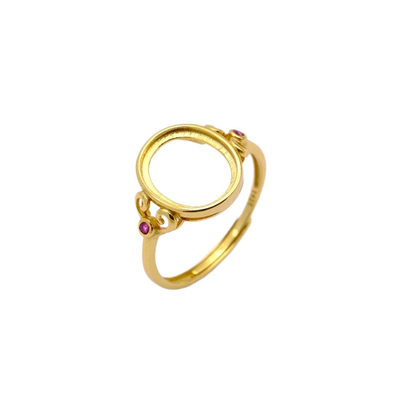 S925 Silver Gold-Plated Filigree Oval Bar Ring with Prong Setting