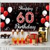 60th Birthday Decoration Banner Backdrop, Happy 60th Birthday Decorations for Women, Red Black White 60 Years Old Birthday Party Photo Booth Props