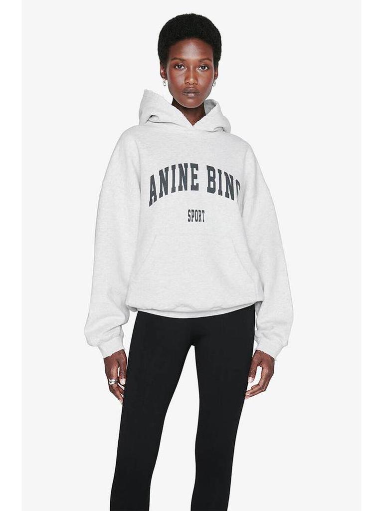 2023 Autumn/Winter North American Niche Women's Gray Floral Letter Print Fleece-Lined Hooded Sweatshirt