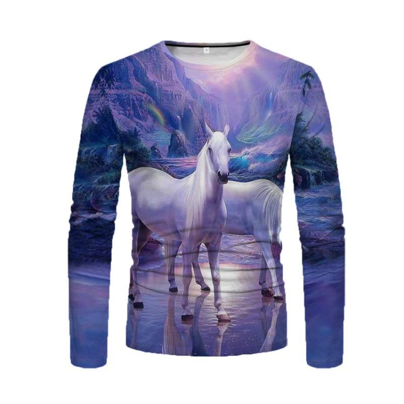 

Весенне-осенний топ с круглым вырезом и 3D-принтом лошади, модные повседневные мужские футболки с длинным рукавом XL