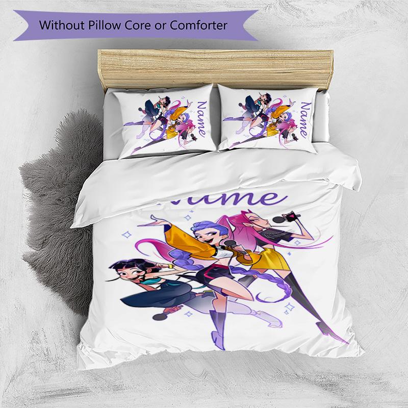 3pcs KPop Demon Hunters30 Cover Set - Personalized Name, HD Printed Bedding with 1 Cover and 2 Pillowcases - Perfect for Home Decor, Easy Care