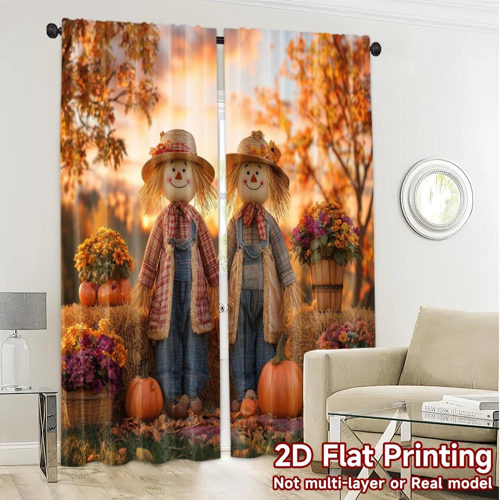 2pcs, 2D FLAT PRINTING Curtains (Without Rod) Harvest Friends Contemporary Popular Curtains Durable 100% Polyester Fabric