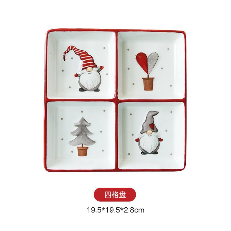 Nordic Square Ceramic Divider Plate Nordic Santa Claus Plate Christmas Decorative Tableware Ceramic Snack Plate Holiday Ornament
