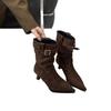 Retro Suede Pleated Piled Boots Women's 2025 New Belt Buckle Slim Mid-tube Boots Thin Heel Pointed High Heel Short Boots
