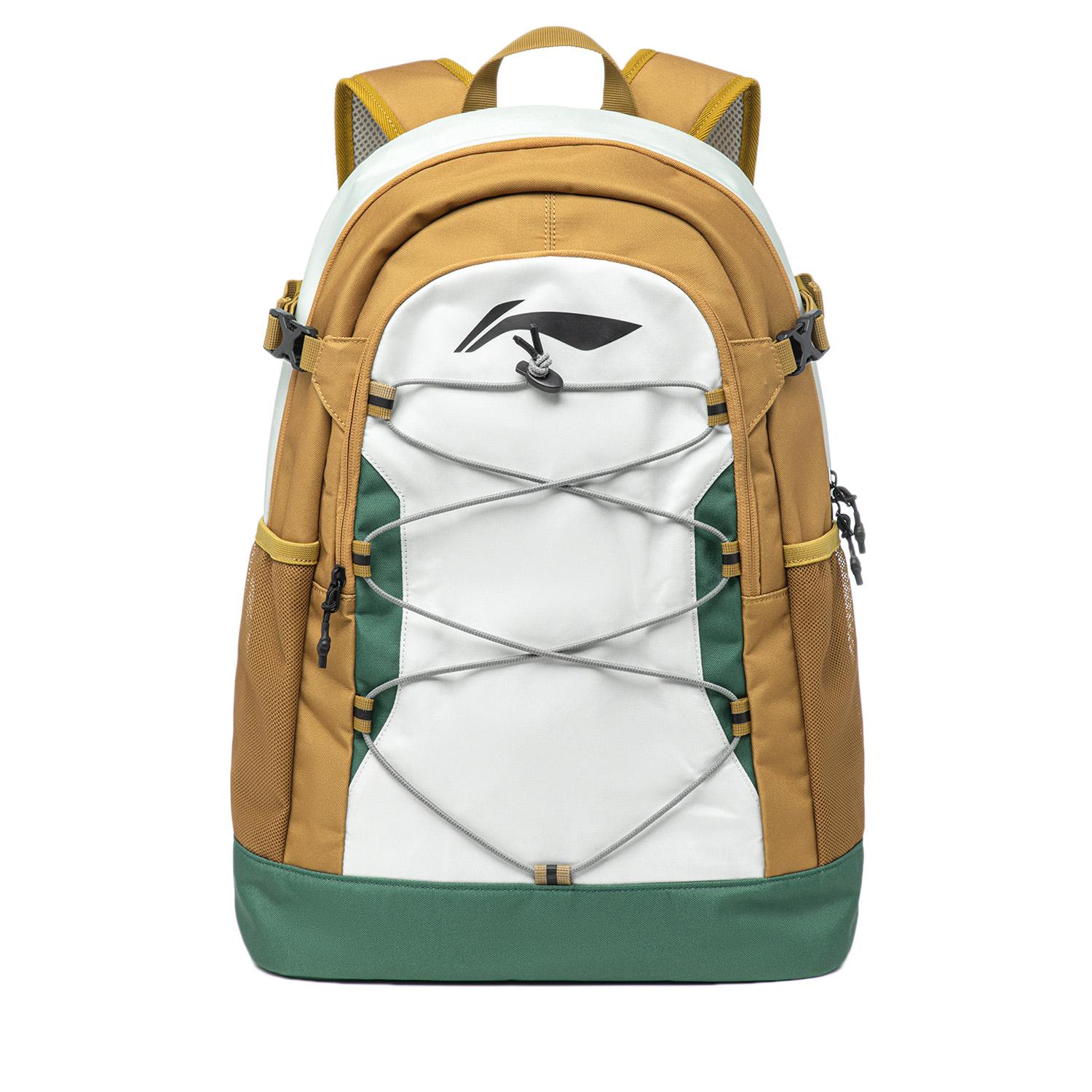 Li-Ning Fitness Series Sports Fashion Eco-Friendly Color Block Reflective Casual Zipper Backpack Unisex Backpack Gray Green Brown ABST297-2 One Size