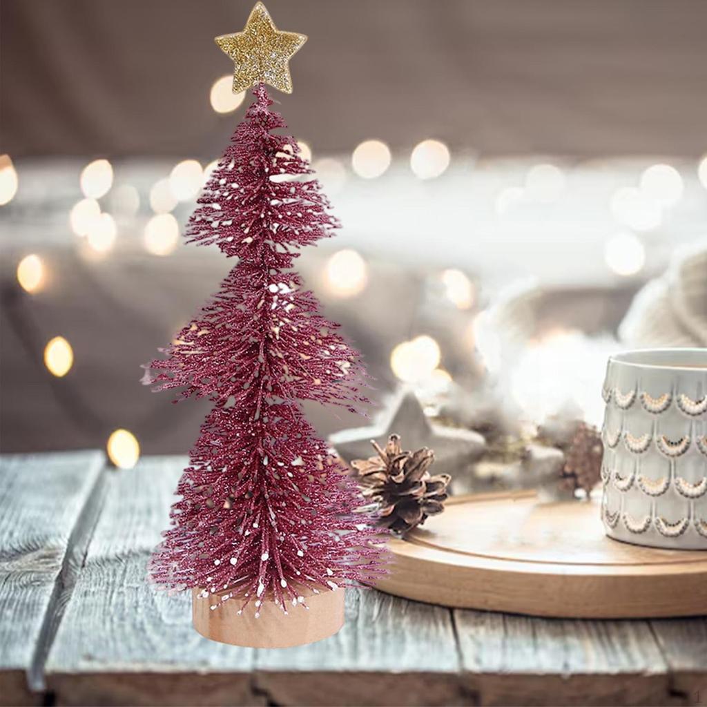 25cm Miniature Christmas Tree on Wood Base, Ideal for Table Decorations