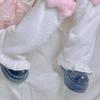 Long Foot Cover Leg Warmers Goth Anime Sweet Pink Bowknot Cosplay Ruffled Hem Plush Knee High Socks for Women Girls