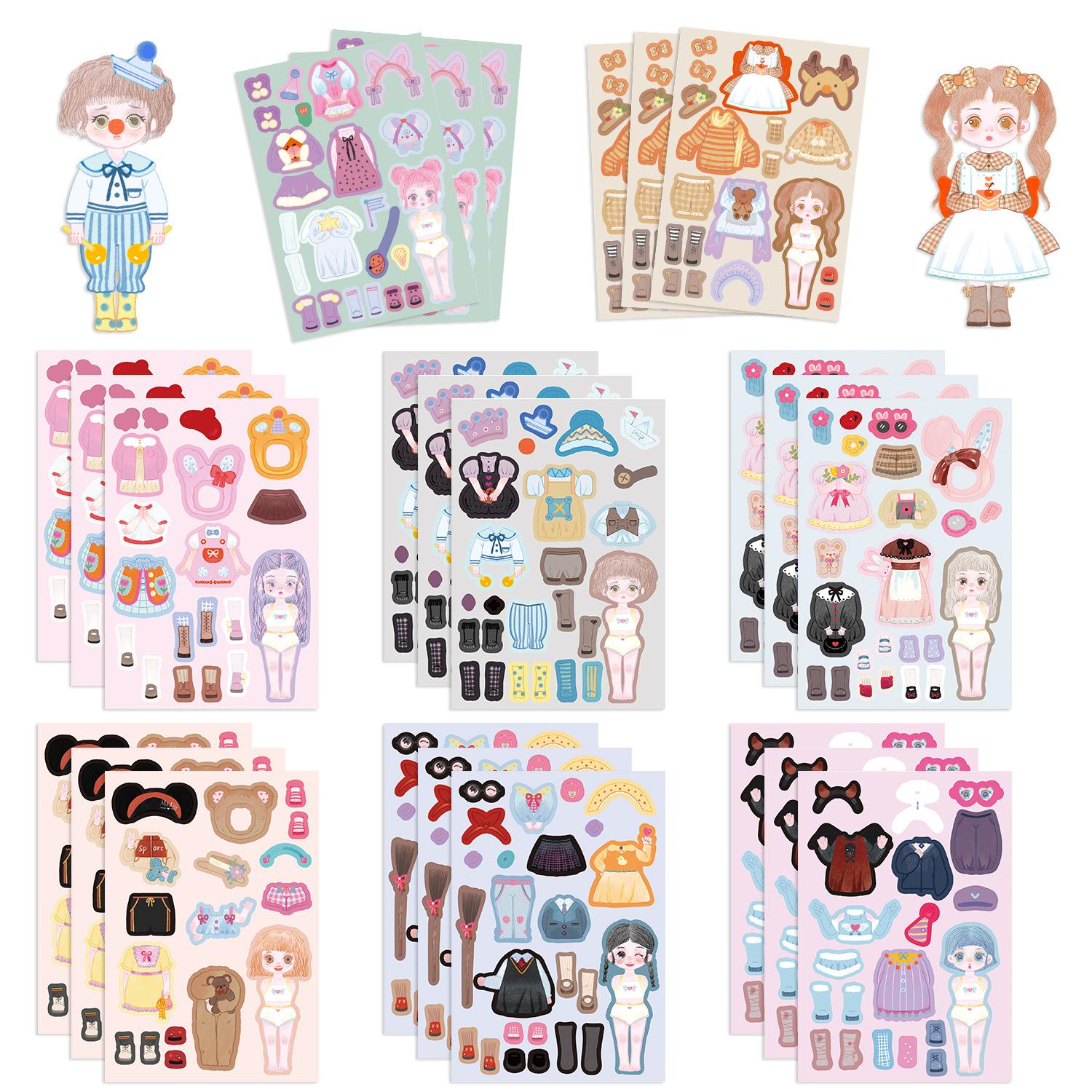

8 Cartoon Korean Girl Dress-up Collage Hands-on DIY Handbook Mobile Phone Case Laptop Decoration Can Be Waterproof
