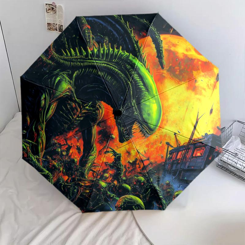 Vzor monster, automatický skládací deštník, přenosný a skládací design, 8 drátů, vánoční nebo narozeninový dárek.