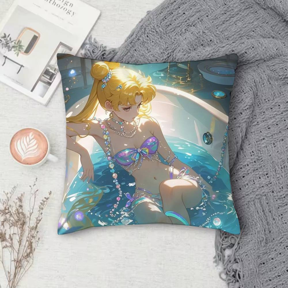 S-Sailor Moon Double-Sided Printed Square Pillow Cover Decorative Cushion Cover For Sofa Bedroom Bedside