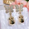 CMM Palace Style Hollow Design Zircon Butterfly Water Drop Artificial Pearl Pendant Earrings Wild Bride Wedding Party Accessories
