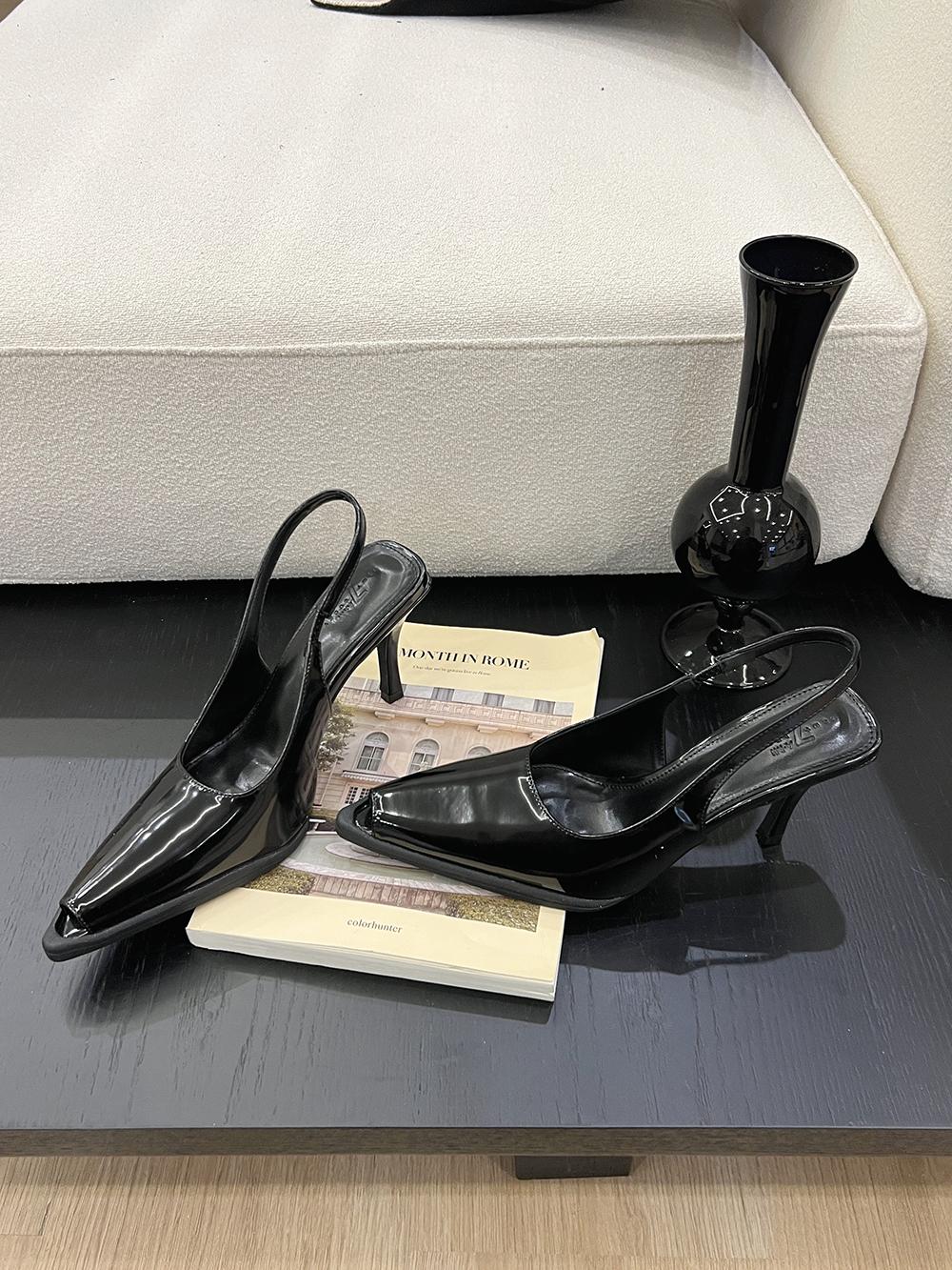 

fashion Pointed Toe Women Sandals Fashion Dress Shoes Thin High Heels Back Strap Elastic Black Silver White Stiletto Pumps Sandals 39 5.5 чёрный