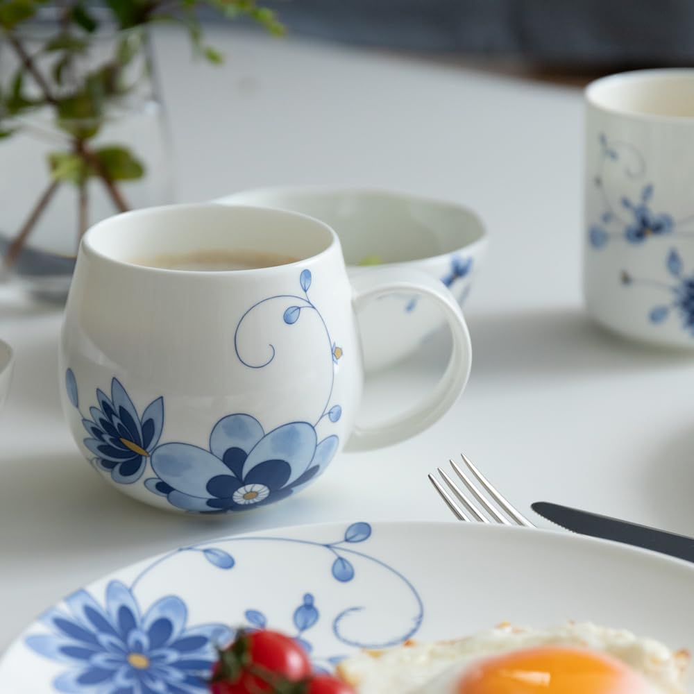 NARUMI Milano Duo Mug, 360cc, Blue, Plum Blossom Balloon Shape, Heartwarming Design, Microwave and Dishwasher Safe, Gift Boxed, 52442-2816