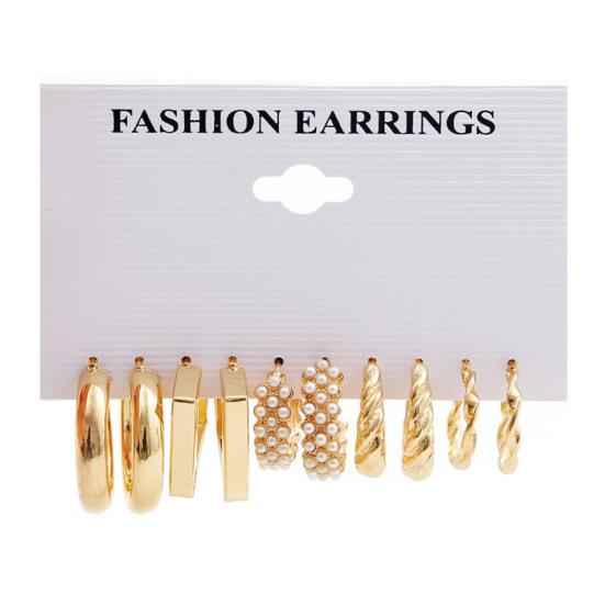 

5 пар обручей для женщин, модные серьги с массивным жемчугом, витые массивные серьги, гипоаллергенные обручи золотистый