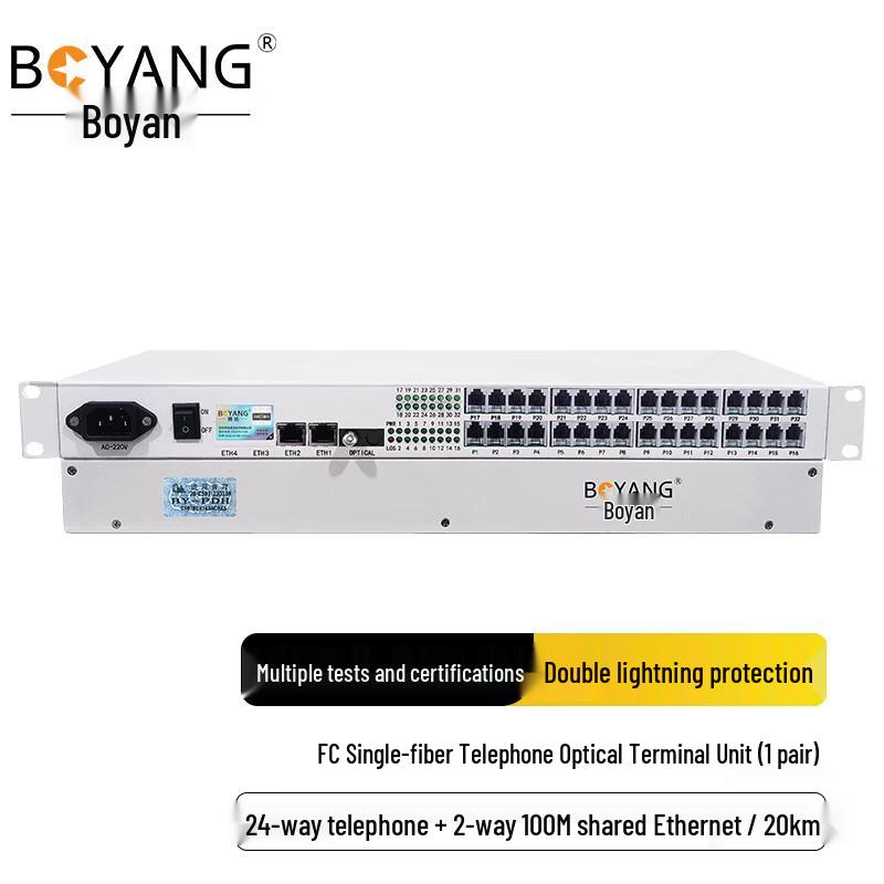 BOYANG 24-Channel Telephone & Network Fiber Optic Multiplexer