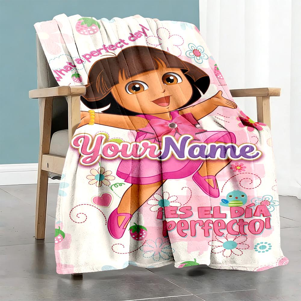 Dora Explorer Personalized Text Blanket Throw Personalized Blanket Ultra-Soft Suitable for Living Room Sofa Seaside Livingroom