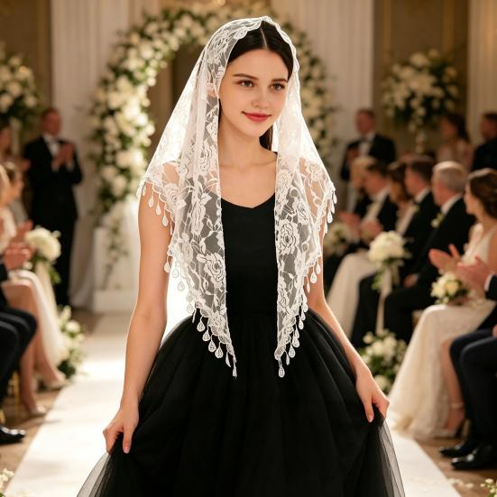 Fringed Lace Veil Shawl Tassel Style Veil Face-covering Headscarf Weddings Decoration Vintage