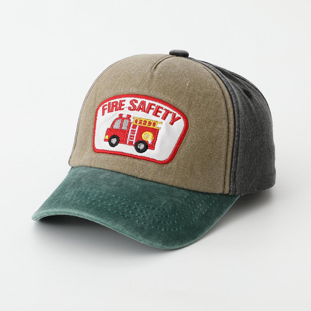 Fashion Hat Children's Color Matching Baseball Cap Fire Truck Embroidery Pattern Hat Boys Curved Edge Cap Breathable Sun Cap