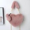 Peach Heart Fluffy Crossbody Bag - Faux Rabbit Fur, Plush Chain Design