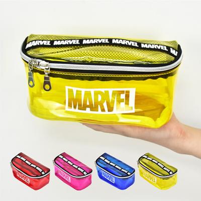 Free Shipping Marvel Pen Case Pencil Box Stationery Cosmetic Pouch Large Capacity Oversized Pool Sea Beach Double Zipper Gusset Transparent Clear High