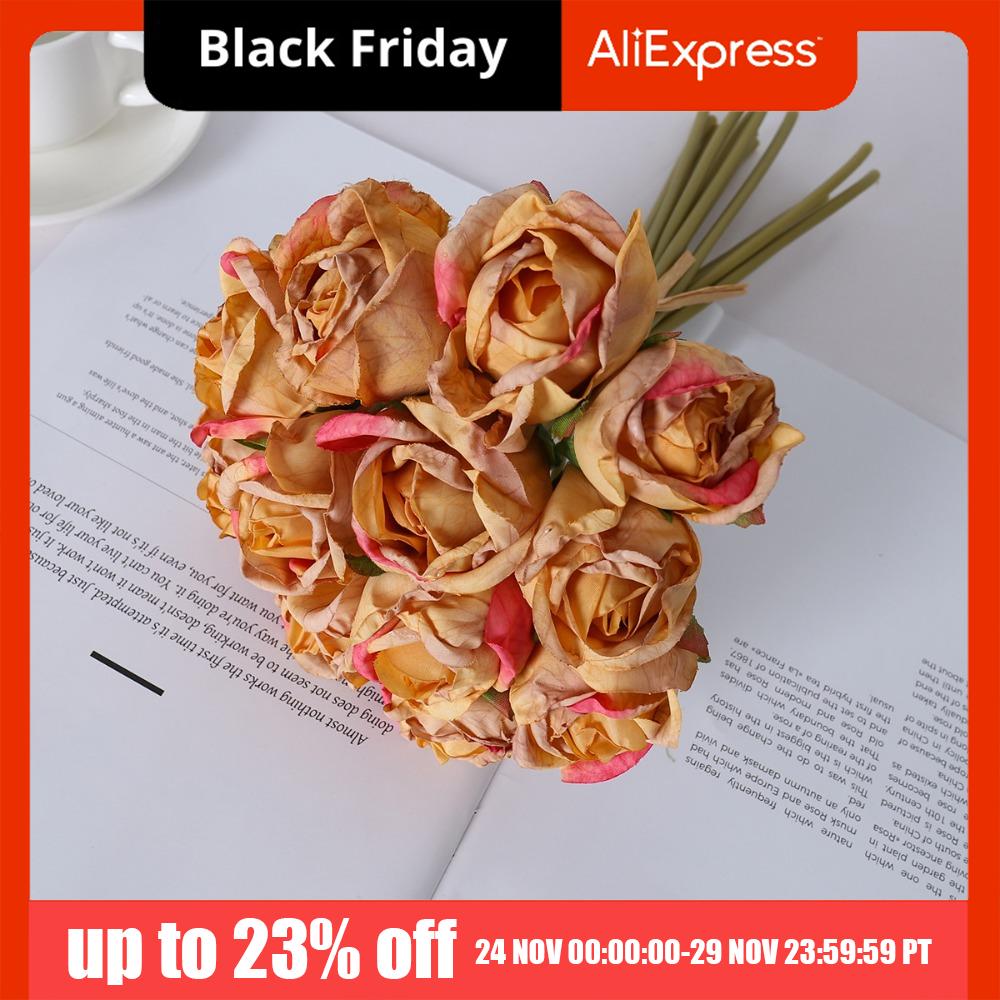 Gift 12 Head Artificial Flower Bouquet Handmade Romantic Simulated Rose Bouquet Colorful Silk Fake Flowers Valentine's Day