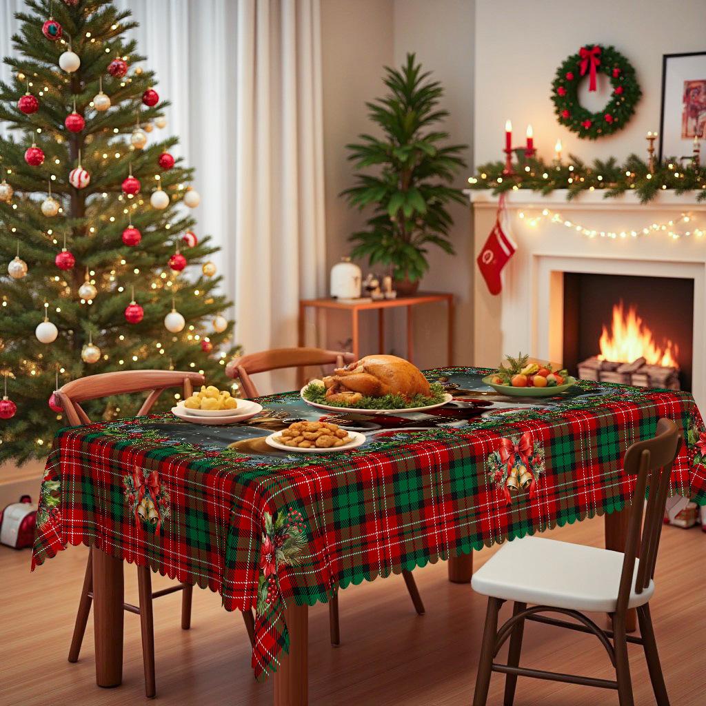 Christmas Table Atmosphere Layout, Santa Claus Elk Theme Tablecloth, Holiday Decoration Round Tablecloth