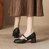 Coarse Heel Mary Jane Single Shoes Women's Round Head Pearl Single Shoes Student Light Mouth Pink Women's Shoes