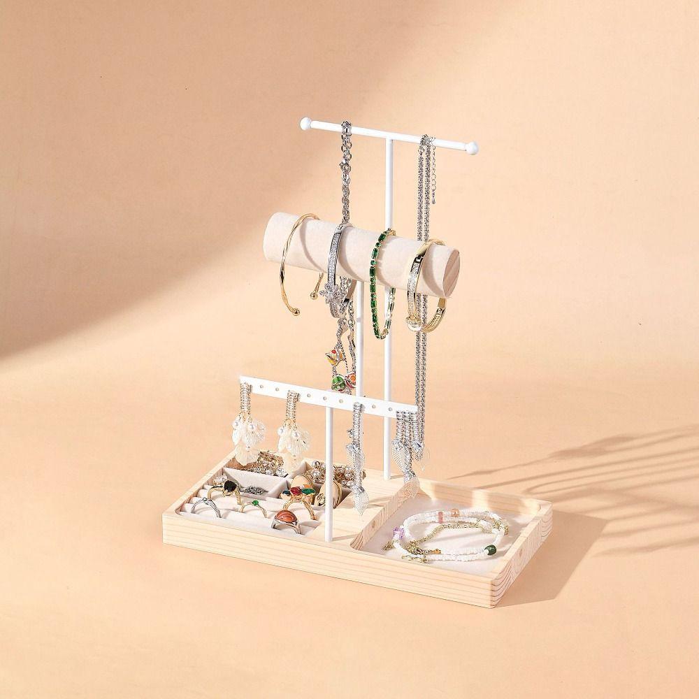 Space Saving Necklace Holder Organizer Simple Wood Jewelry Display Stand Retail Display