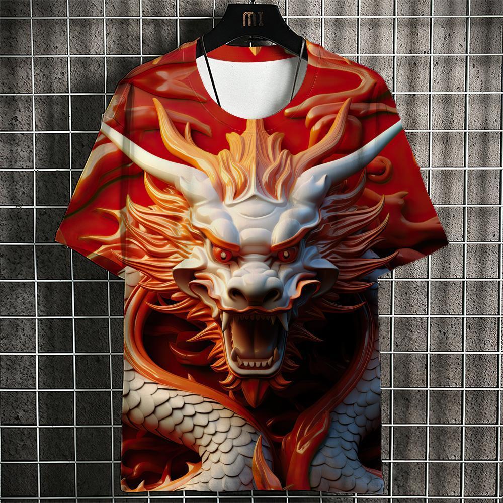 (Ready Stock) Dragon Year T-Shirts For Men 3d Dragon Print Men's Clothing Street Designer Short Sleeved Loose Oversized Tops Tees
