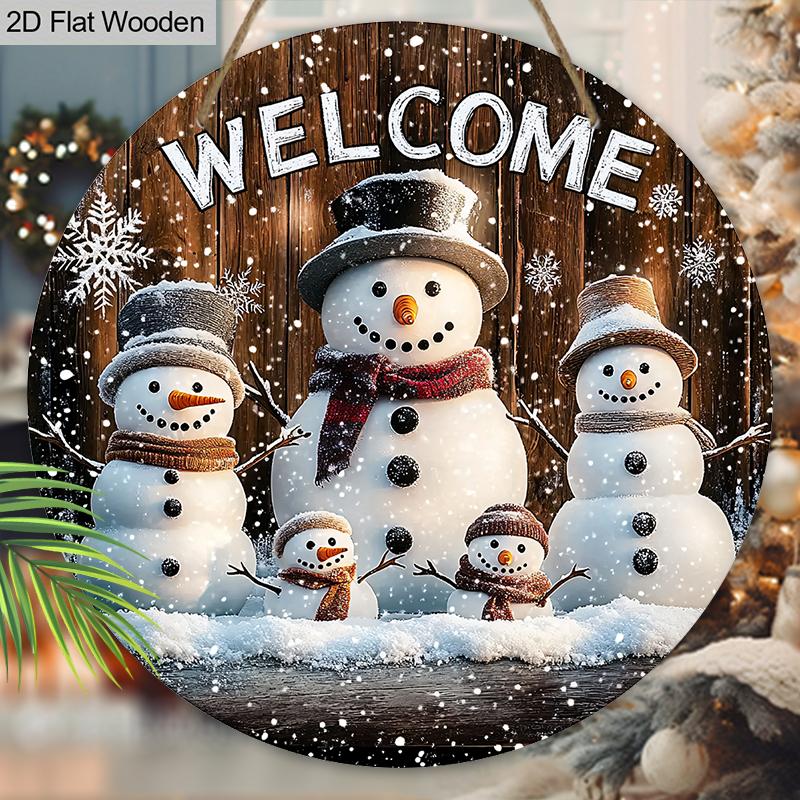 Rustic Christmas Wooden Sign with Adorable Snowman Pattern - Navidad Round Sign for Front Door, Wall Hanging Decor - Ideal Christmas Ornament