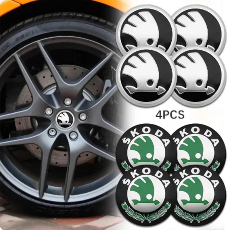 HIAQ2 4pcs 56mm 65mm Car Emblem Wheel Hub Caps Center Cover Sticker Decoration For Skoda Octavia Fabia Kamiq Kapoq Kodiaq Rapid SCALA