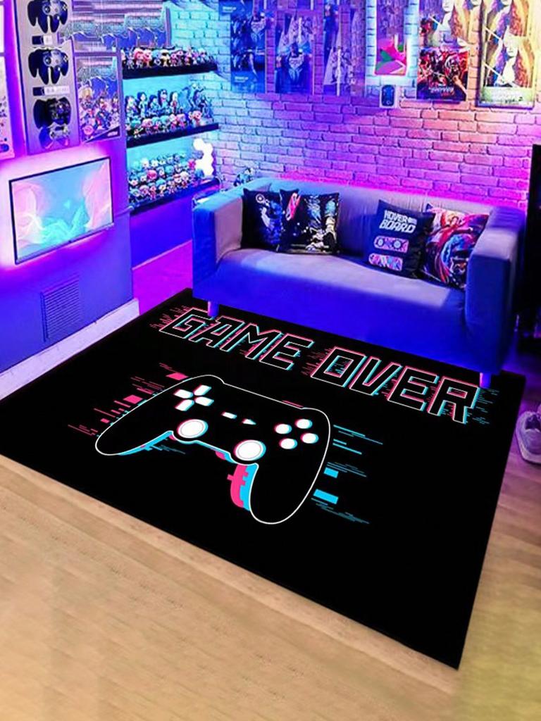Gaming Teppich für Jungen Schlafzimmer und Wohnzimmer 3D Spielbereich Teppich mit Anti-Rutsch für Gamer Spielbereich und Spielzimmer Raumdeko