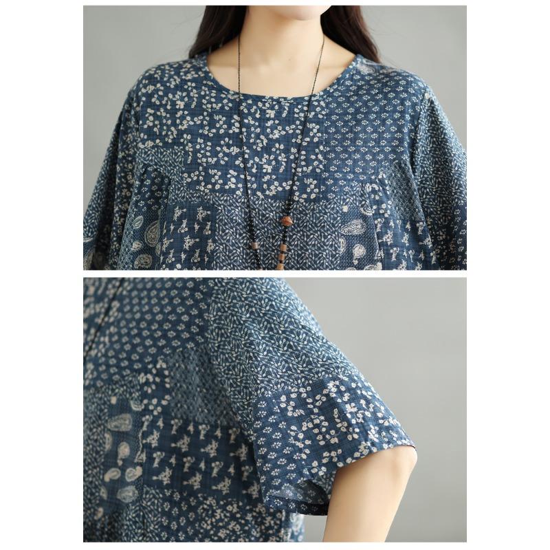 DIMANAF 2025 Summer Plus Size Dress Women Casual Vintage Shirt Dress Loose Basic Printing Dress