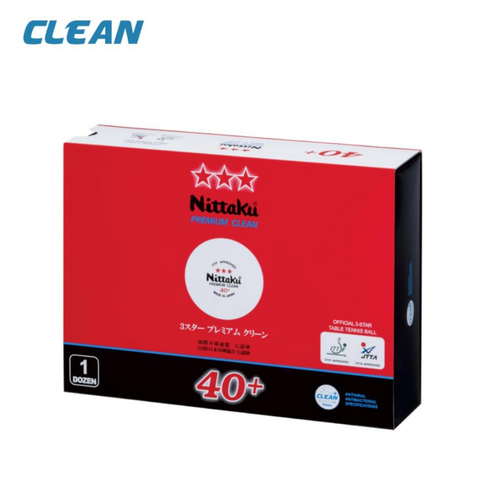 Nittaku Bordtennisball 3 Star Premium Clean 1 Dusin NB1701 Hvit 40mm