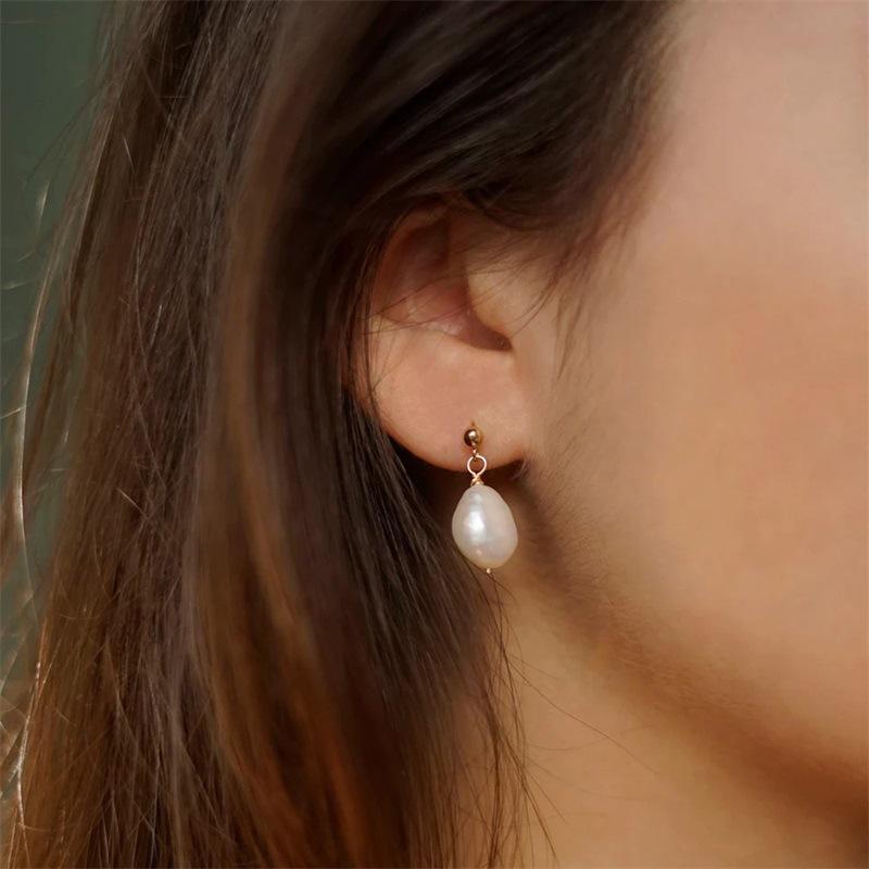 St. Delan 14K Gold Plated Freshwater Pearl Irregular Korean Stainless Steel Stud Earrings