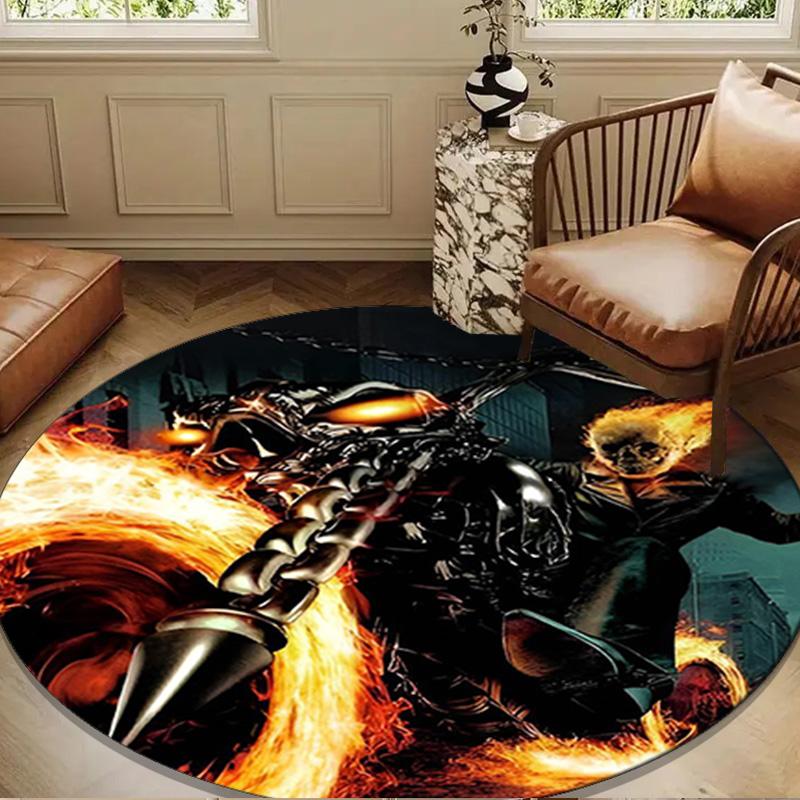 Rider On Fire Round Rug for Livingroom,Bedroom, Palyroom, Chair Rug, Area rug, Circle Carpet, Large Size Decor Fan Christmas gift