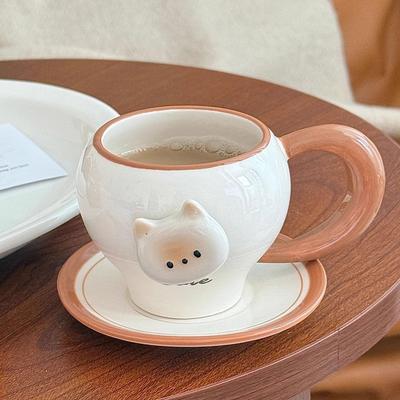Kreative Cartoon-Kaffeetassen und -untertassen Vintage-Tassen Nischen-Design-Gefühl Keramiktassen mit Unterglasurfarbe Siamesische Katze Haushalts-Milchtassen