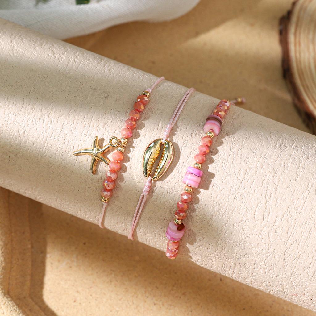 Vacation Style Beach Shell Braided Women's Multi-Strand Bohemian Heart Crystal Alloy Gift Bracelet