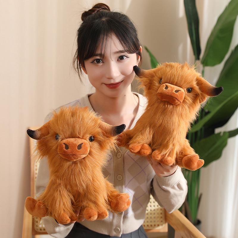 27cm New Simulation Scotland Highland Cow Animal Plush Doll Soft Stuffed Cartoon Highland Cow Plushie Gift for Kids Boys Girls