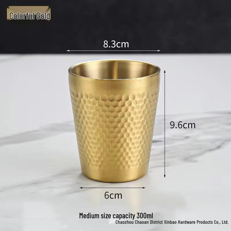 Golden Diamond Honeycomb 304 Stainless Steel Double-Layer Cup - Hammered Design, Anti-Scald. Perfect for Juice, Beer, and Tea.