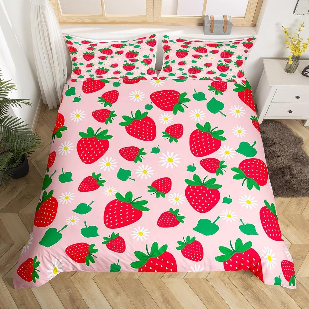 Lovely Carton Strawbery Beding Set King For Girl Ten Red Rose Soft Duvet Cover Set Microfiber Blue Star Yelow Floral Comfortable Quilt Cover