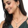 Plated Silver Toned Green Cubic Zirconia Studded Floral Shaped Cute Pendant with Earrings Jewellery Set