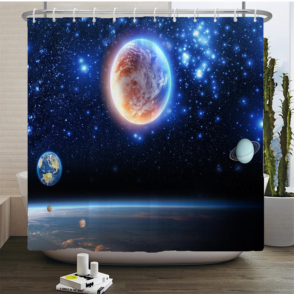 Moon Starry Sky Shower Curtain Midnight View Dreamy Mystic Bathroom Curtains Waterproof Fabric Home Decor Curtain With Hooks
