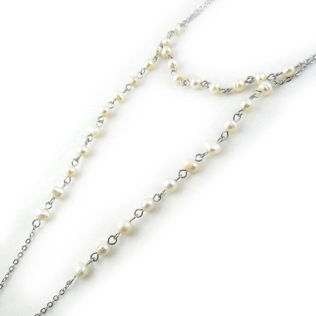 Les Trésors De Lily [M9999] - 'Tree of Life' Ivory Steel Sautoir Necklace - 86 Cm (2 Rows)