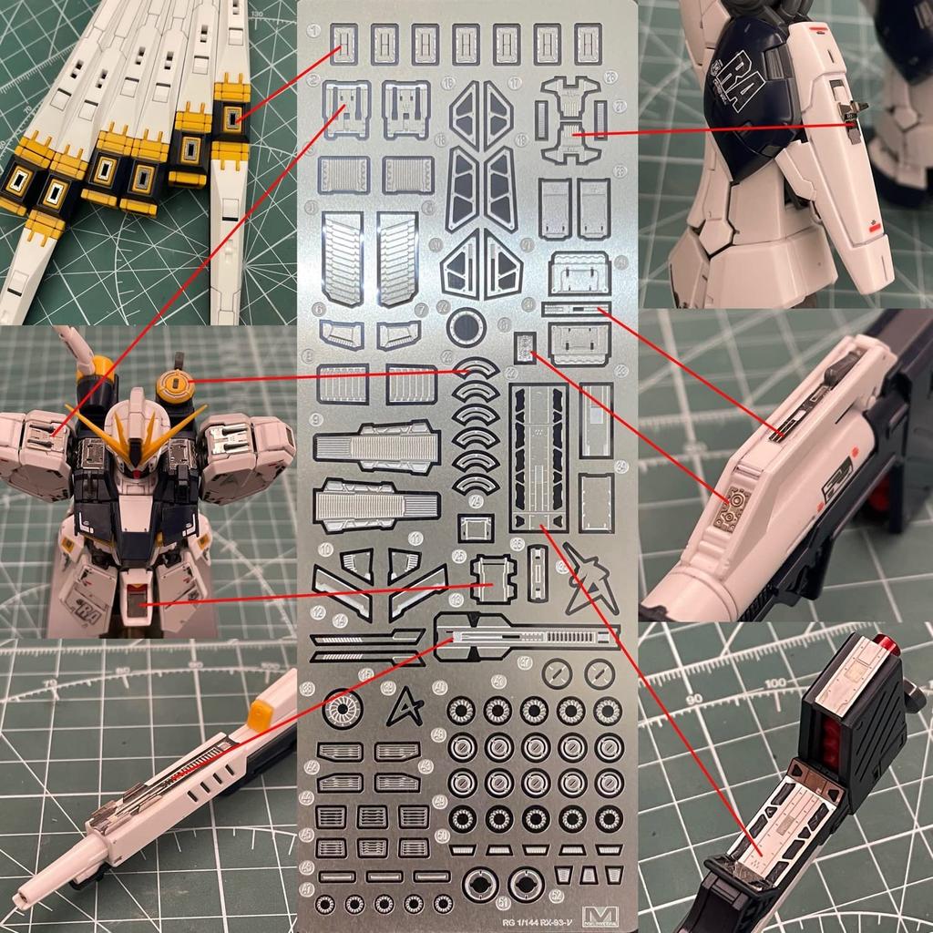 RG 1/144 RX-93 Nu Gundam Metal Vernier + Stainless Steel Parts + Decal Deluxe Edition Full Set (Silver + Red) [Parallel Import]